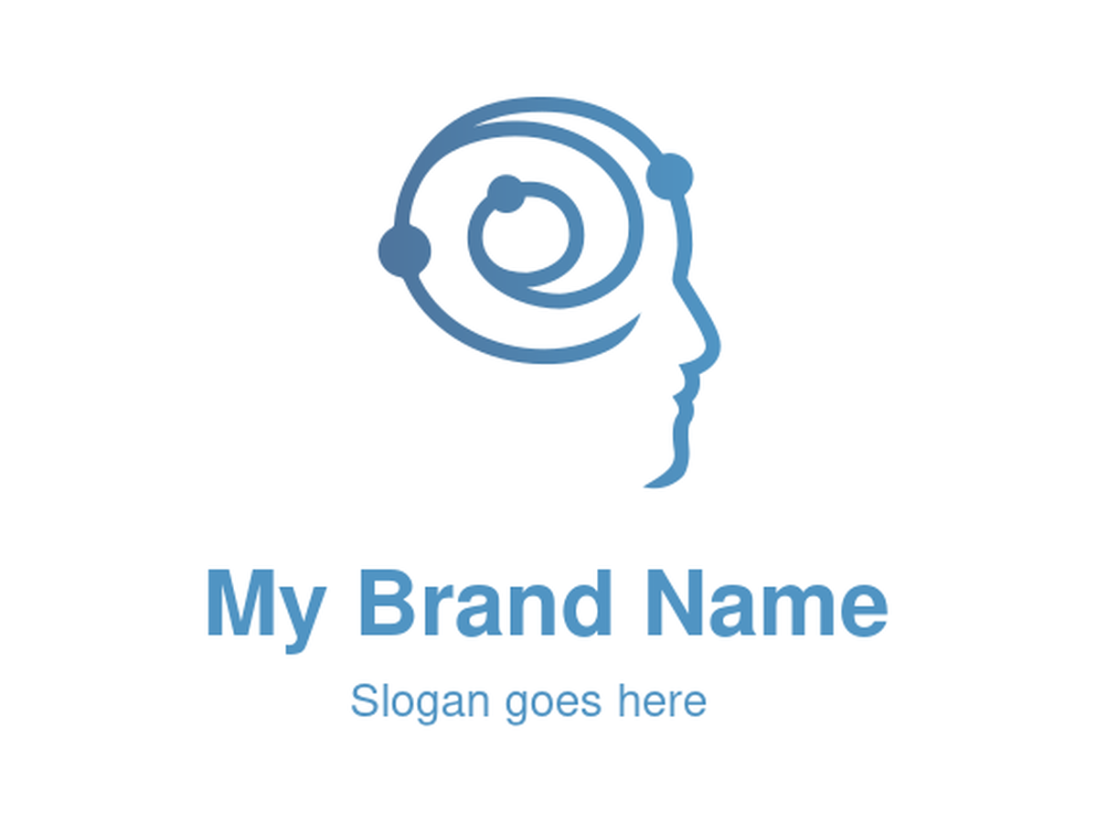Abstract Blue Gradient Human Head Logo with Swirling Neural Pathways for Mental Health, Neuroscience, and Cognitive Technology